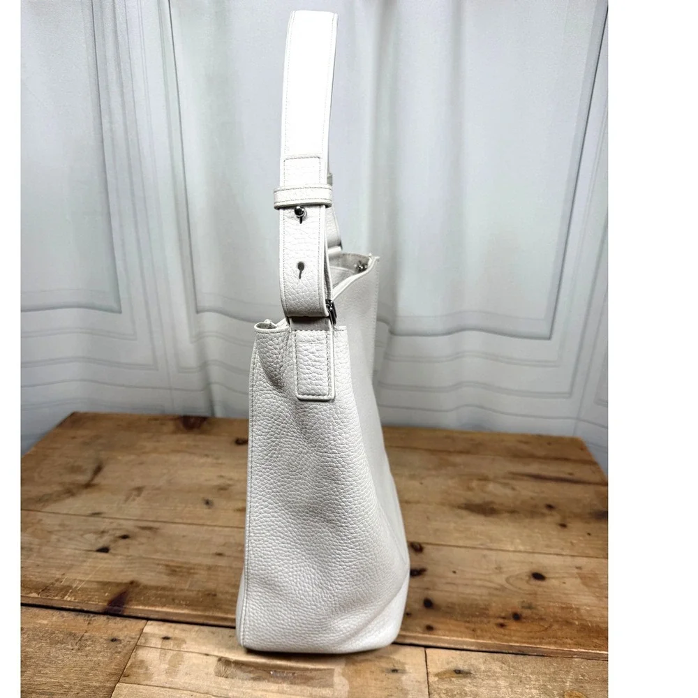 All Saints Chalk White Kita Pebbled Leather Hobo Shoulder Bag W/Pouch Minimalist